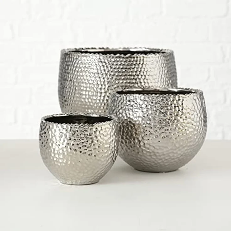 BOLTZE Blumentopf Lajos, 3er Set, Silber, aus Steingut, Glänzend, Indoor – Bild 3