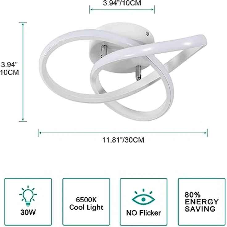 Comely LED Deckenleuchte Modern Design Schlafzimmerlampe Decke, Weiß, 30W 3300LM, für Schlafzimmer, Küche, Balkon, Korridor, Büro, Flur – Bild 4