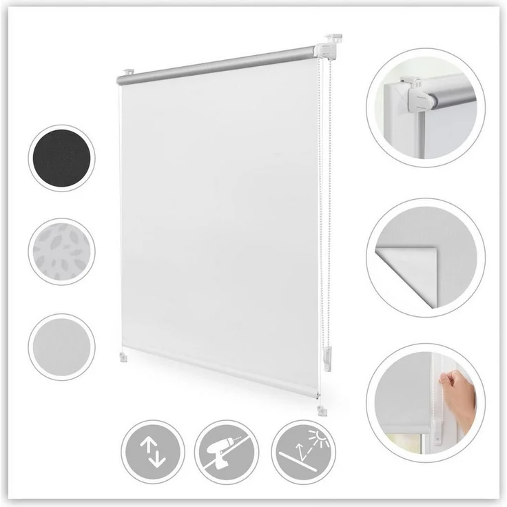 Lichtblick RKS. 080.150.01 Verdunkelungsrollo Thermo-Rollo Klemmfix ohne Bohren mit Seitenverspannung Sichtschutz Hitzeschutzrollo Weiß, 80x150 cm (B x L) – Bild 1