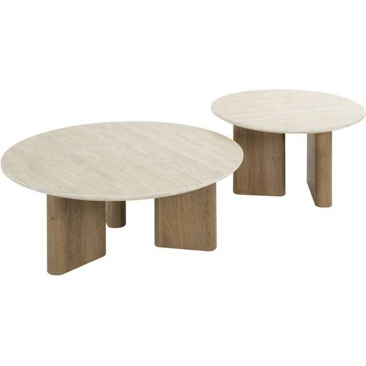 Couchtisch 2er-Set Joradis, Keramik Travertin-Optik, rund, modern, beige, nachhaltiges Design – Bild 5