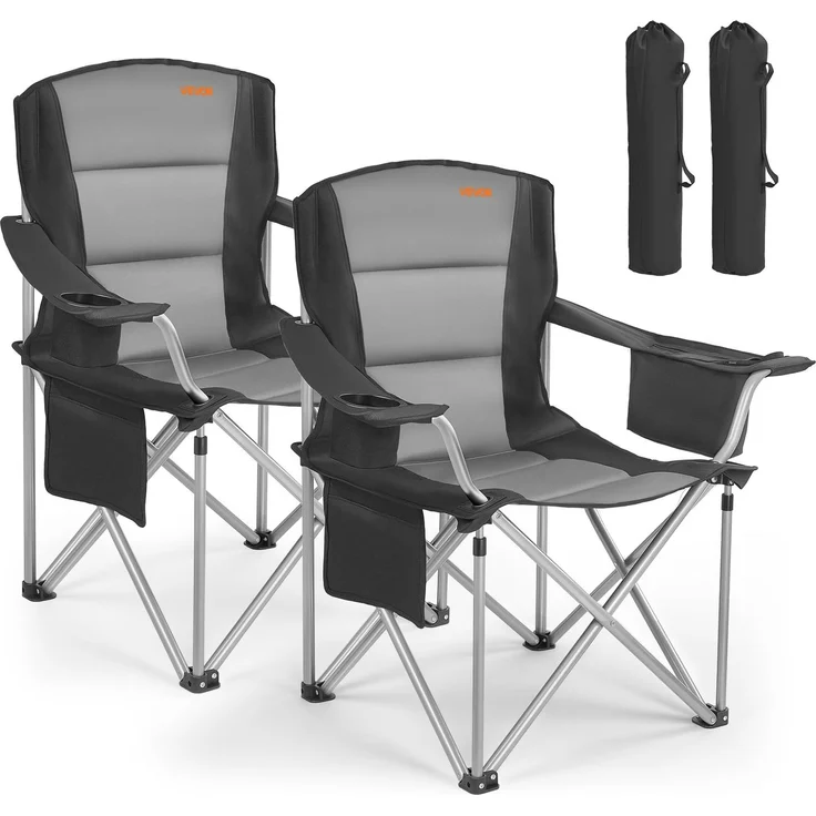 VEVOR 2 x Campingstühle (Übergroß) Faltstühle 204 kg Belastbar, Anglerstühle mit Gepolsterter Rückenlehne & Armlehnen, Klappstühel mit Getränkehalter & Seitentasche, für Outdoor-Aktivitäten Angeln – Bild 1