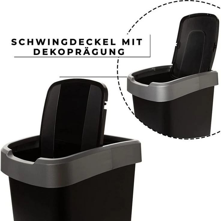Centi Mülleimer 2 Abfalleimer 25 L mit Schwingdeckel, Mülleimer Küche, Mülltonne mit Deckel, Farbe: schwarz/silber, 33Lx25B x48H cm 25L – Bild 3