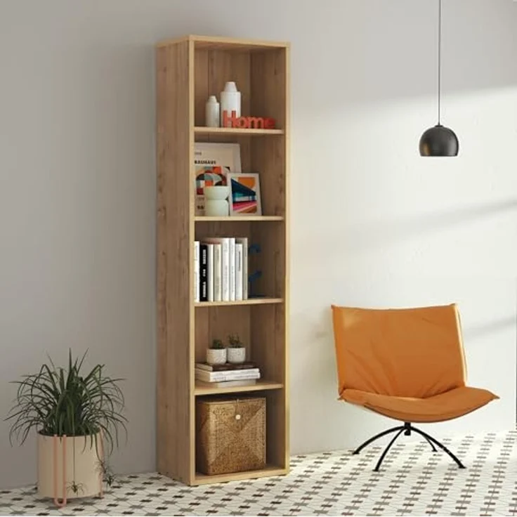 Muebles Pitarch | Bücherregal für Büro oder Arbeitszimmer mit 4 Regalen, Wohnzimmer-Bücherregal, Gold Eiche, 196,5 x 51,5 x 33 cm (Höhe x Breite x Tiefe), einfach, elegant und robust – Bild 3