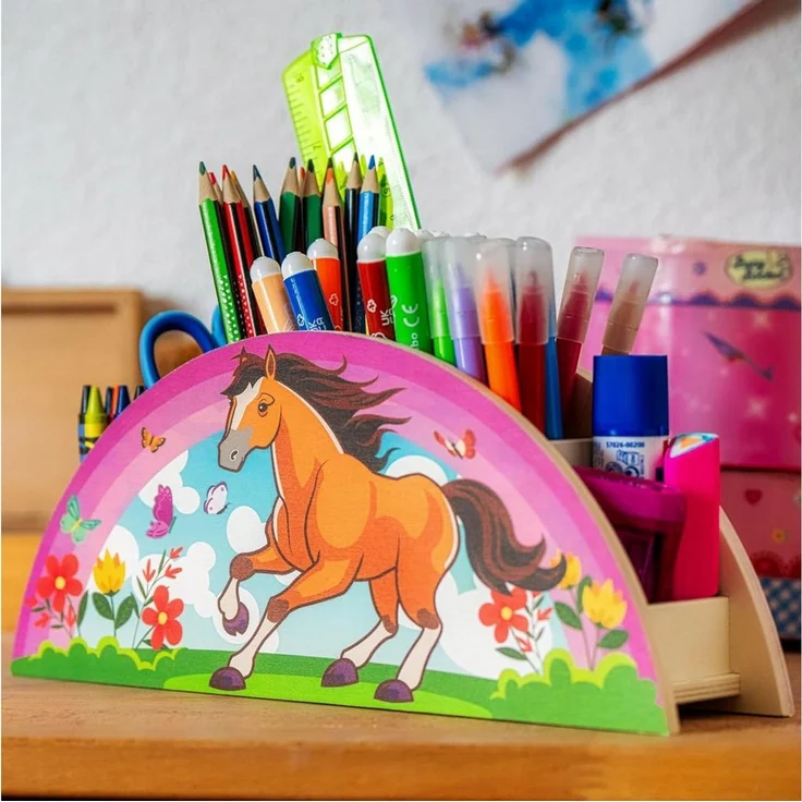 WAGOMA Stiftehalter aus Holz Schreibtisch Organizer mit farbenfrohen Motive pink – Bild 4