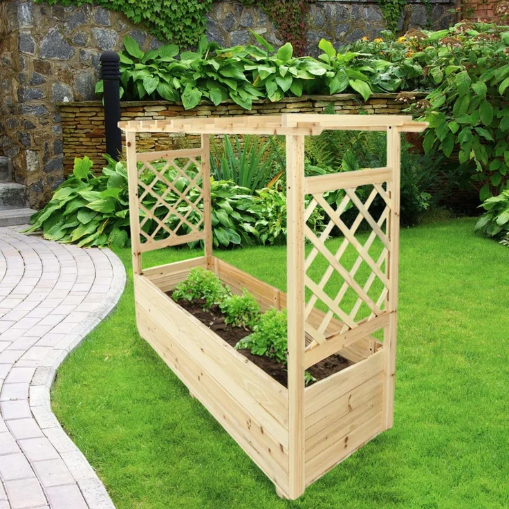 2er Set Pflanzkästen mit Rankgittern & Dach - Tannenholz - 128 x 44 x 103cm – Bild 3