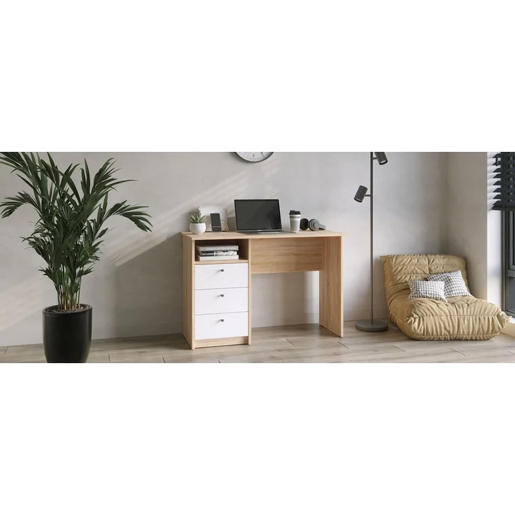 KOMTO Schreibtisch Oslo 110 H Griffe Computertisch Klein Arbeitstisch mit Schubladen, Büro PC-Tisch Kinderschreibtisch Schreibtisch 110 x 50 x 74 cm – Bild 2