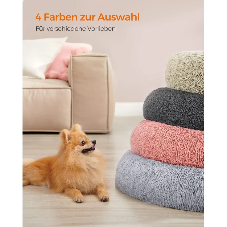 Feandrea Hundebett flauschig, Katzenbett, Donut Kissen, waschbar, Polsterung in der Mitte herausnehmbar, Langer Plüsch, 60 cm Durchmesser, rosa PGW038P01 – Bild 9