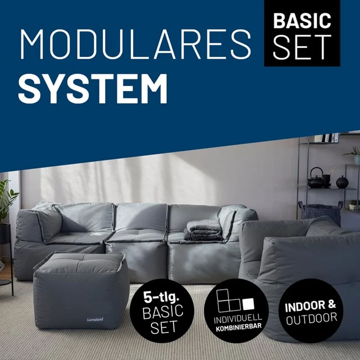 Lumaland Loungeset Modulares System erweiterbar In- & outdoor, (5-tlg), Lounge wasserfest abnehmbarer Bezug individuell kombinierbar waschbar – Bild 2