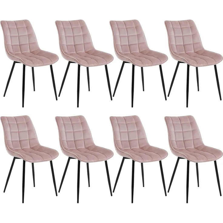 WOLTU Esszimmerstühle 8er Set, Küchenstühle gepolstert mit Rückenlehne | Sitzfläche aus Samt, mit Metallbeinen, bis 150 kg belastbar, für Wohnzimmer Küche Esszimmer, Rosa