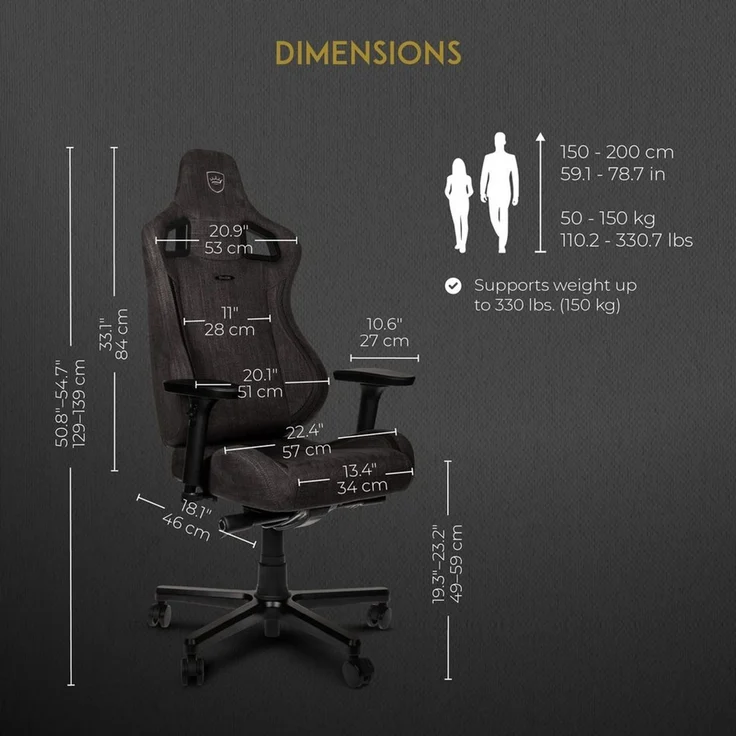 Noblechairs Epic TX Gaming Stuhl, Bürostuhl, Schreibtischstuhl, Atmungsaktives Textilgewebe, Kopf- und Lendenstütze, Entwickelt für Nutzer bis 120 kg, (Anthrazit, Textilgewebe) – Bild 1