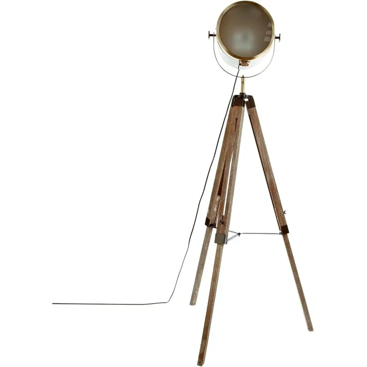 Stehlampe mit Projektor aus Metall und gebürstetem Holz, Schwarz