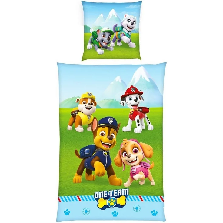 Herding Kinderbettwäsche 135x200cm Paw Patrol Hunde One Team Patrouille, Renforcé, 2 teilig, Everest und Skye Superhelden in den Bergen, mit Knopfleiste – Bild 2