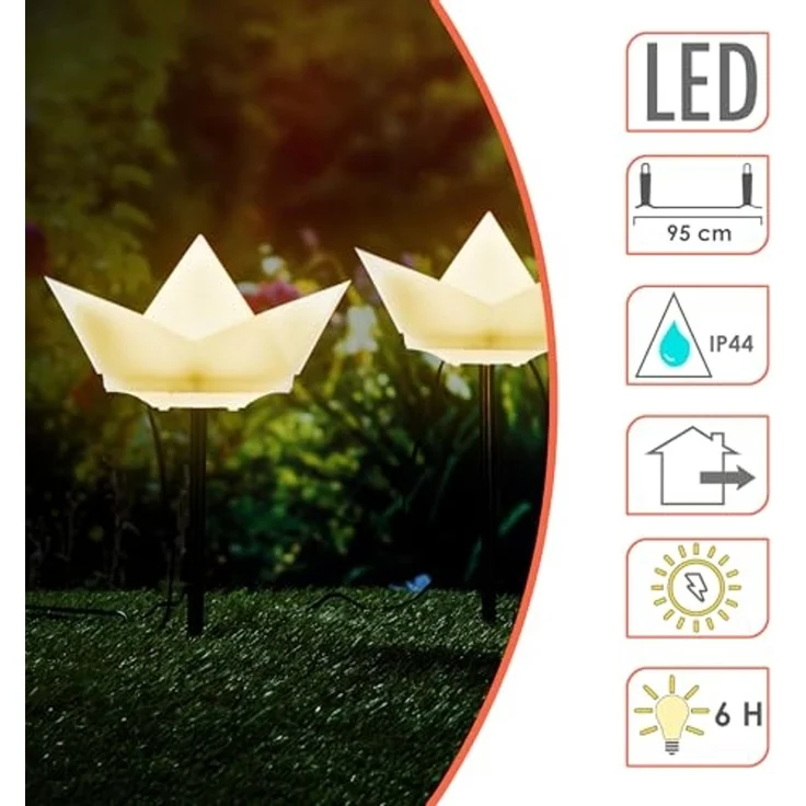 Spetebo LED Solarleuchte Solar Gartenstecker "Papierboot" - 3er Set, Dauerlicht, Blinklicht, LED, warm weiß, 2 Leuchtfunktionen – Bild 5