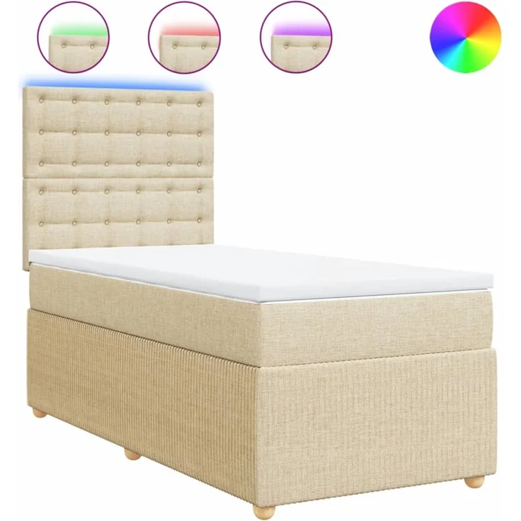 vidaXL Boxspringbett mit Matratze Creme 90x200 cm Stoff 3294258 – Bild 2