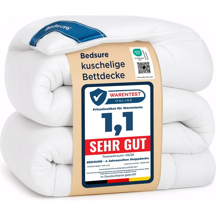 BEDSURE Bettdecke 200x200 Ganzjahresdecke Steppdecke - Bettdecke 200x200 cm 4 Jahreszeiten Bettdecken - Oeko-TEX Zertifiziert 300GSM Weiß, Weiche Warm Duvet Schlafdecke für Allergiker