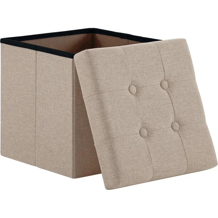 Zedelmaier Sitzhocker mit Stauraum, Fußbank Truhen Aufbewahrungsbox faltbar belastbar bis 300 kg, Leinen, 38 x 38 x 38 cm (Beige)