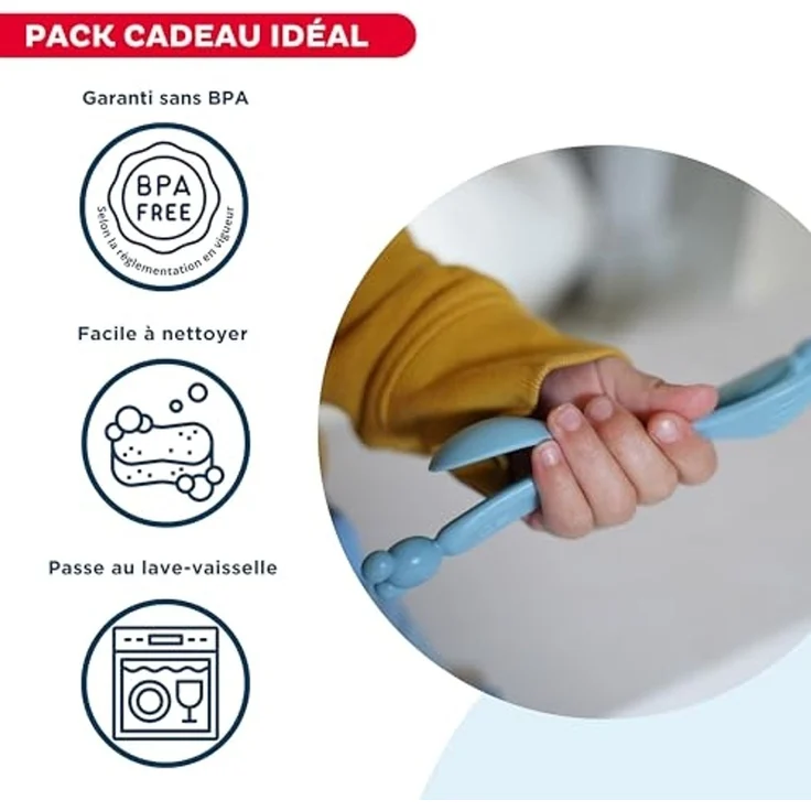 Disney Mickey Kindergeschirr-Set – unterteilter Teller – Schüssel – Löffel – Gabel und Tasse 360° – lustiges und praktisches Design für Baby-Mahlzeiten – Bild 5