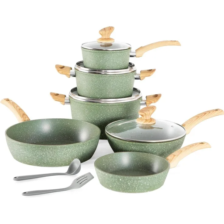 Kitchen Academy 12-teiliges grün Kochgeschirr Set Induktion Glasdeckel