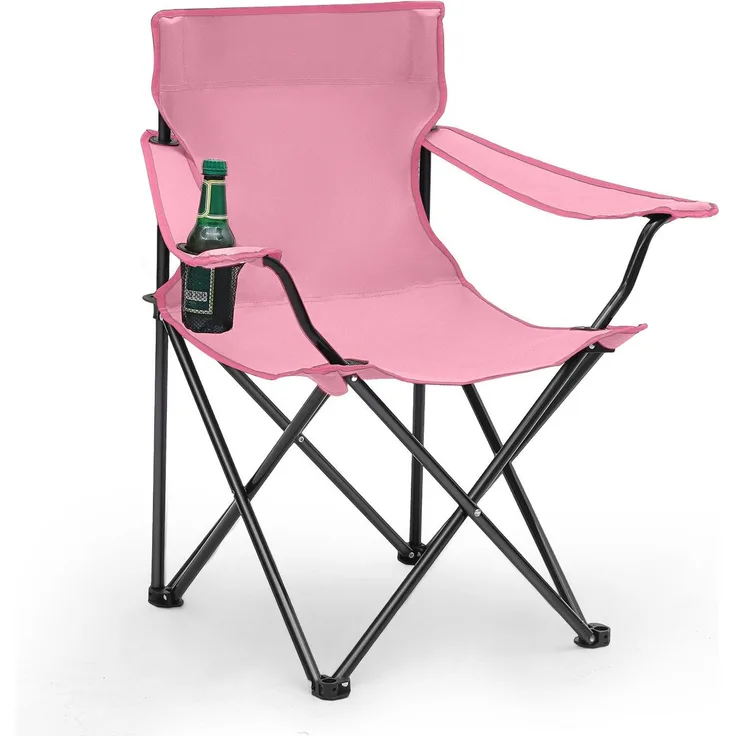 Sunula Campingstuhl Faltbar Anglerstuhl Ultraleicht Faltstuhl mit Armlehnen, mit Getränkehalter, mit Tragetasche, bis max. 100 kg, Rosa