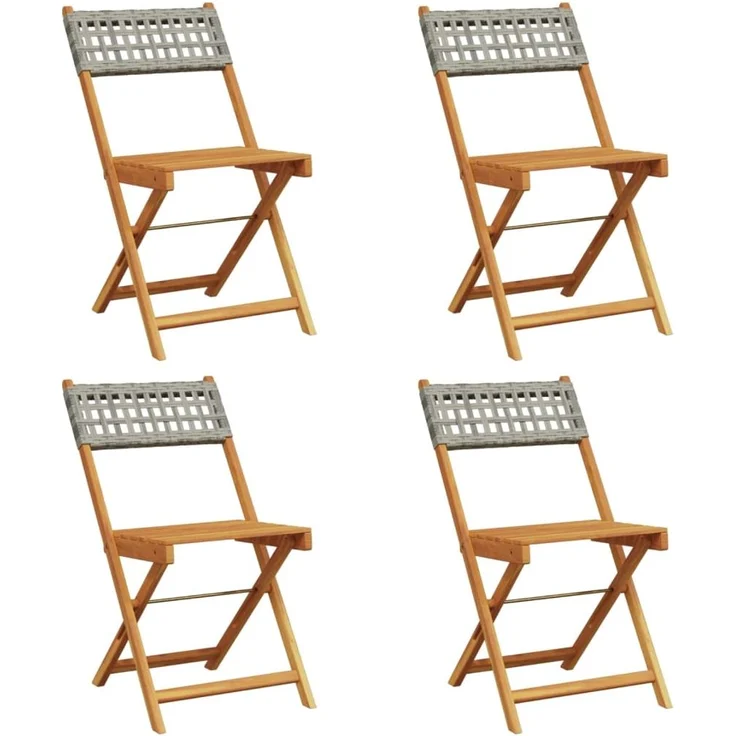 vidaXL Gartenstühle 4 Stk. Klappbar Grau Poly Rattan & Massivholz 3214595 – Bild 1