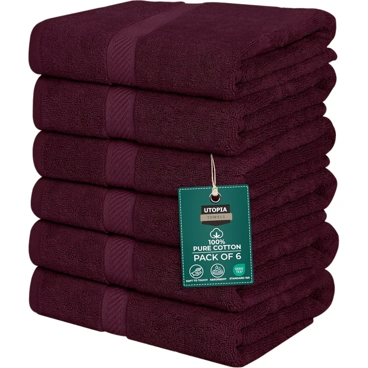 Utopia Towels UT0573 Badetuch-Set, 100% ringgesponnene Baumwolle, mittelleicht und sehr saugfähig, schnell trocknend, Premium-Handtücher für Hotel, Spa und Badezimmer, Burgunderrot, 6-teilig