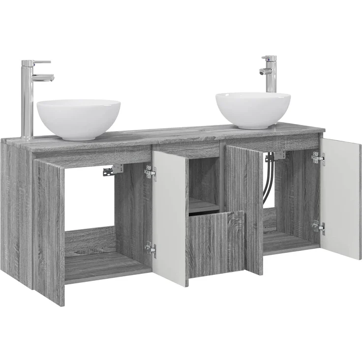 vidaXL Wandhängendes Badezimmerschrank-Set 3 stk. Grau Sonoma 3405633 – Bild 4