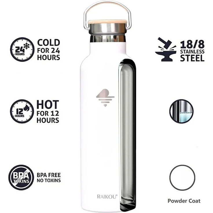RAIKOU Isolierflasche Edelstahl Trinkflasche Vakuumisolierte Wasserflasche Thermoflasche, bis zu 12H heiß / 24H kalt,mit 2 Deckel,350ml/500ml/750ml/1000ml – Bild 2