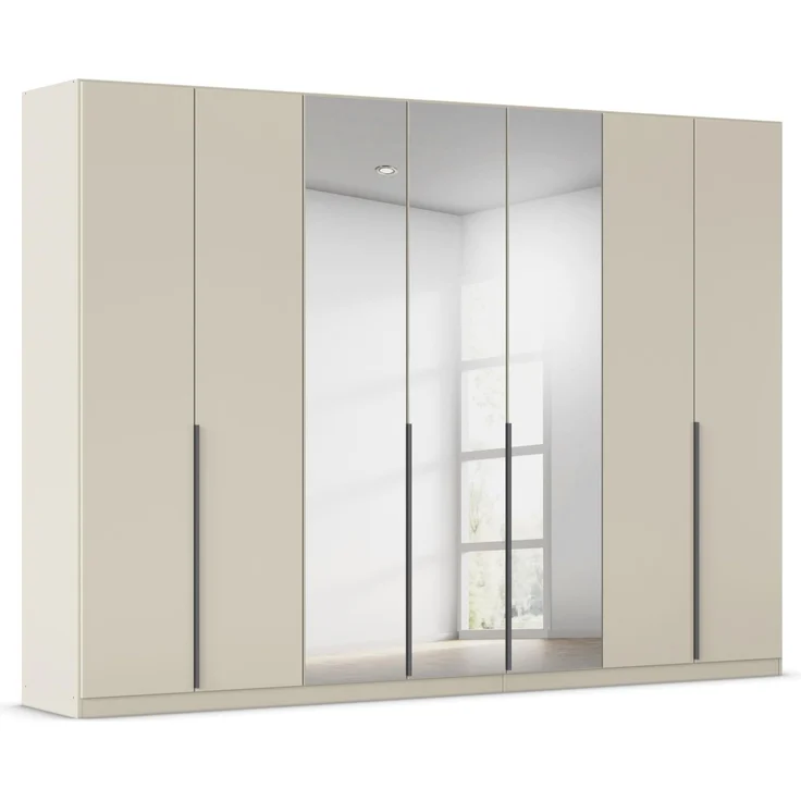 Rauch Möbel Alabama, Kleiderschrank für Schlafzimmer, Kinderzimmer, Wohnzimmer, Garderobe, Flur, 7-türig, Spiegel, mit Zubehör Premium, Farbe Beige, Breite 315 cm