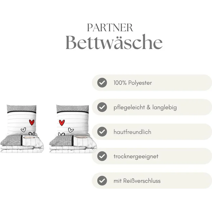 Partnerbettwäsche mit Reißverschluss 135x200 cm + 80x80 cm - 4-teilig mit Schaf & Herz Motiv – Bild 5