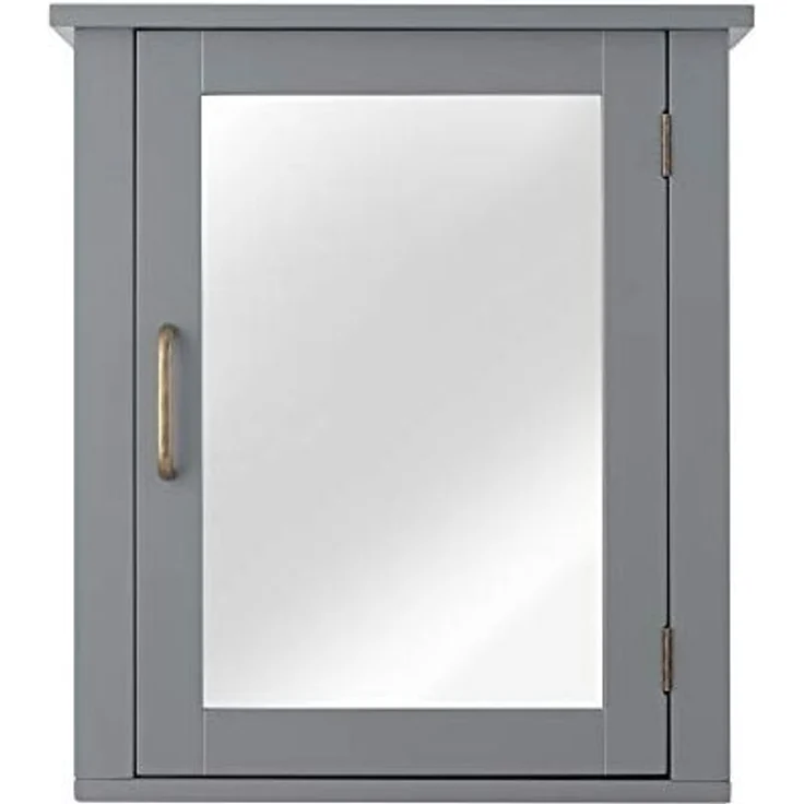 Teamson Home Badezimmermöbel aus Holz an der Wand verspiegelter Medizinschrank mit verstellbarem Regal Grau EHF-F0021 – Bild 5