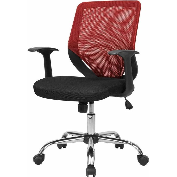 Dmora Bürostuhl Albany, Chefsessel aus Netzstoff mit Armlehnen, ergonomischer Bürositz, 60 x 54 x 90/98 cm, Schwarz und Rot – Bild 1