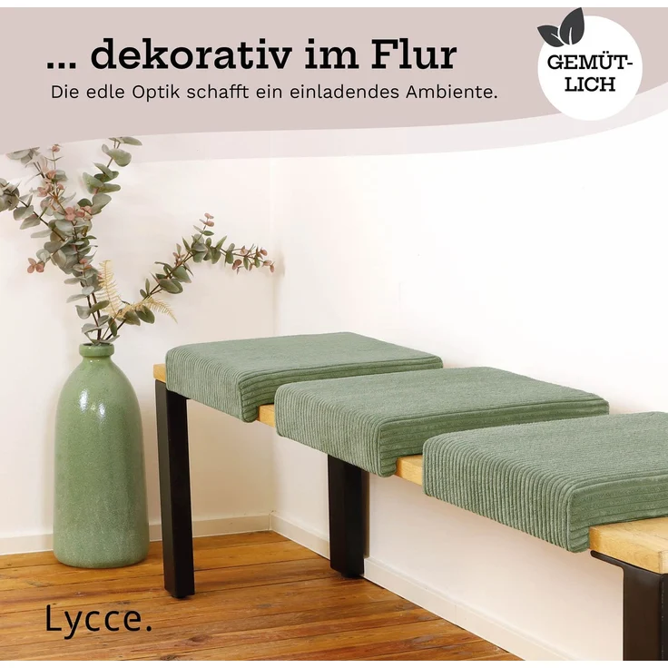 Lycce Bankauflage Klemmkissen mit Leiste - Cord, Polsterung, rutschfest Salbeigrün 8x40x38cm – Bild 7