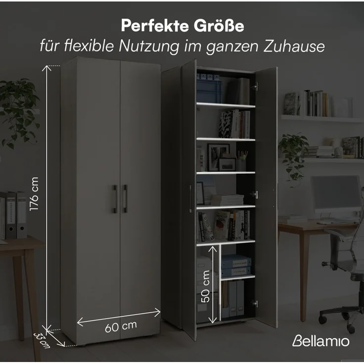 Bellamio 'Apol' Mehrzweckschrank, schwarz, 176x33x60 cm, Aktenschrank mit 8 Ablagefächern – Bild 7
