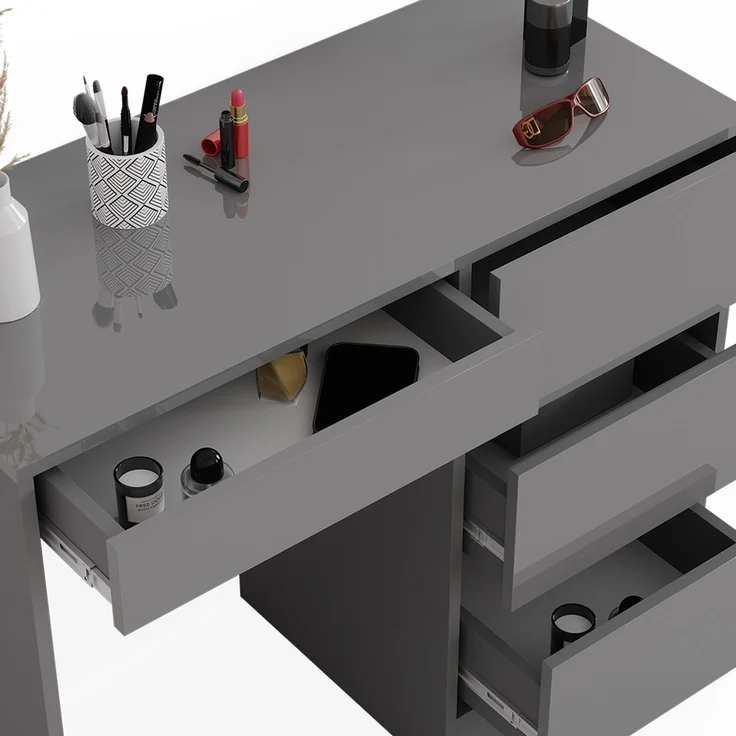 Schminktisch Sherry Grau Hochglanz 90 cm mit 4 Schubladen Vicco – Bild 6