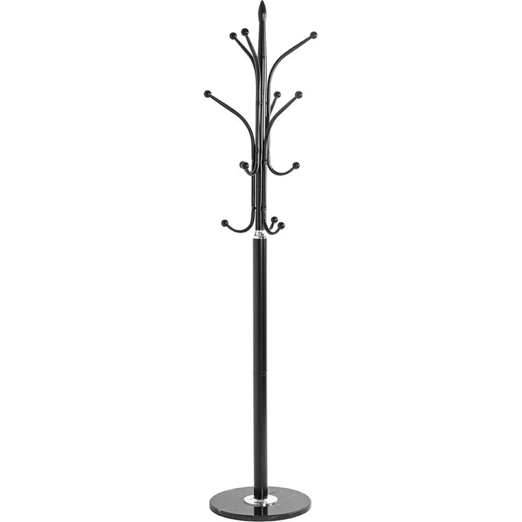 Haku Garderobenständer mit 12 Garderobenhaken, Marmorfuß und Stahlgestell in Schwarz-Chrom, freistehend, Ø 40 cm, H 179 cm