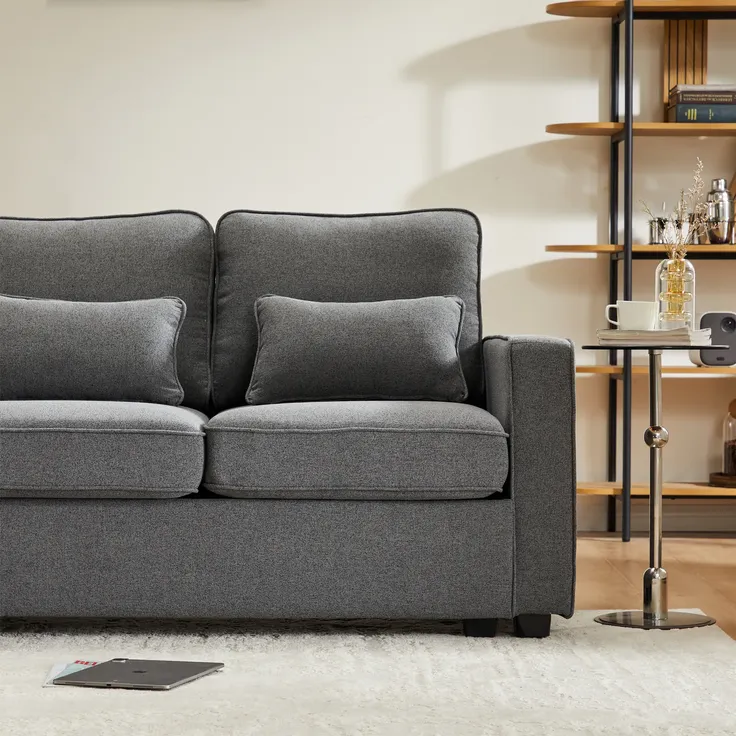Big-Sofa, 264 cm, 4-Sitzer inkl. loser Zier- und Rückenkissen, Leinen Bezug, Polstersofa, Wohnzimmersofa – Bild 5