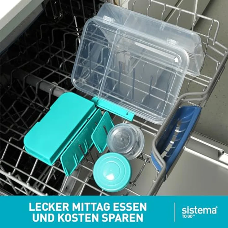 Sistema Bento Box Create Brotdose mit Fächern | 1,48 L Lunchbox mit Joghurt- /Fruchtbehälter | Lunchbox Kinder & Erwachsene | Blaugrün | 2 Stück – Bild 7
