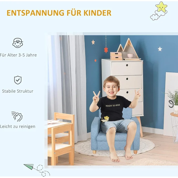 HOMCOM Kindersessel Kindersofa mit dickem Schaumstoff und dicken Sitzkissen (Liegesofa, 1-St, Kindercouch), Blau 49 x 45 x 44.5 cm – Bild 6