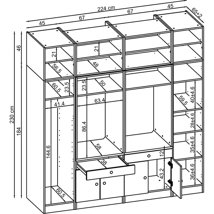 Roomart Waschmaschinenumbauschrank & Schrankwand für Waschküche - SERIE 1 - | 224 cm breit | Waschmaschine & Trockner | Mit Ausziehbrett | Hauswirtschaftsraum Möbel • Eiche – Bild 5