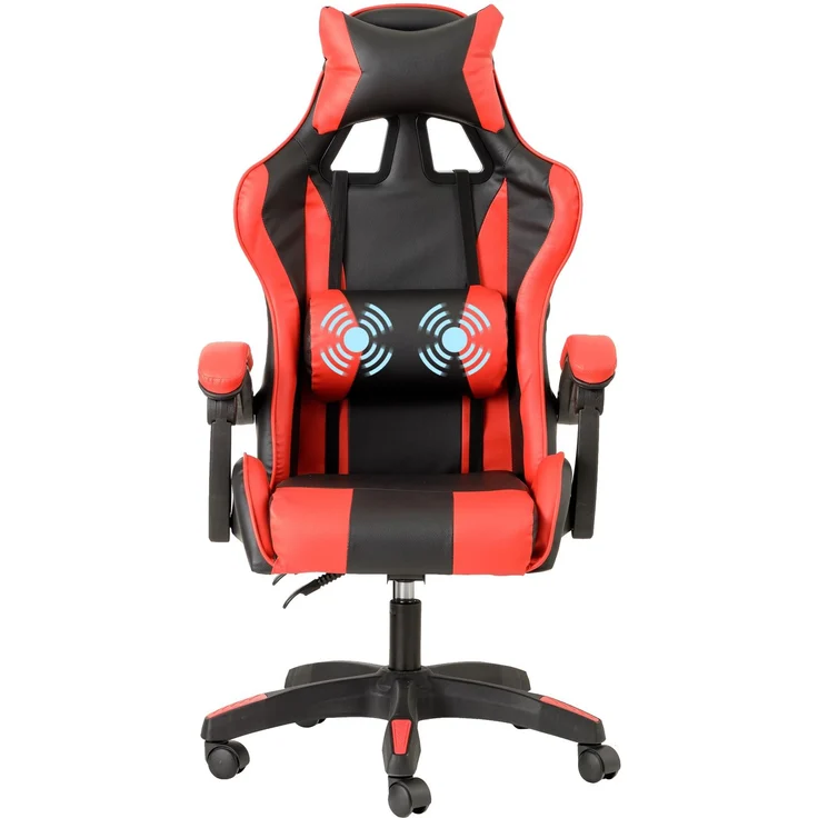Baroni Home Massage Gaming -Stuhl, ergonomischer mit Lendenmassagegerät, Bürostuhl mit Verstellbarer Rückenlehne mit verstellbaren Kissen Kopfstütze und Rückenstütze, 50x55x117 cm, Rot