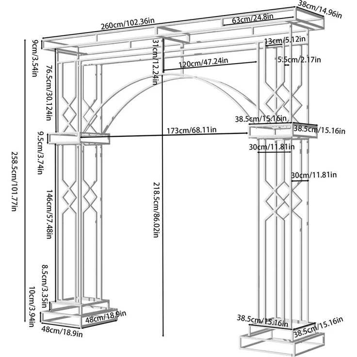 UNHO Gartenbogen aus Metall Wei? 260 x 38 x 258 cm – Bild 5