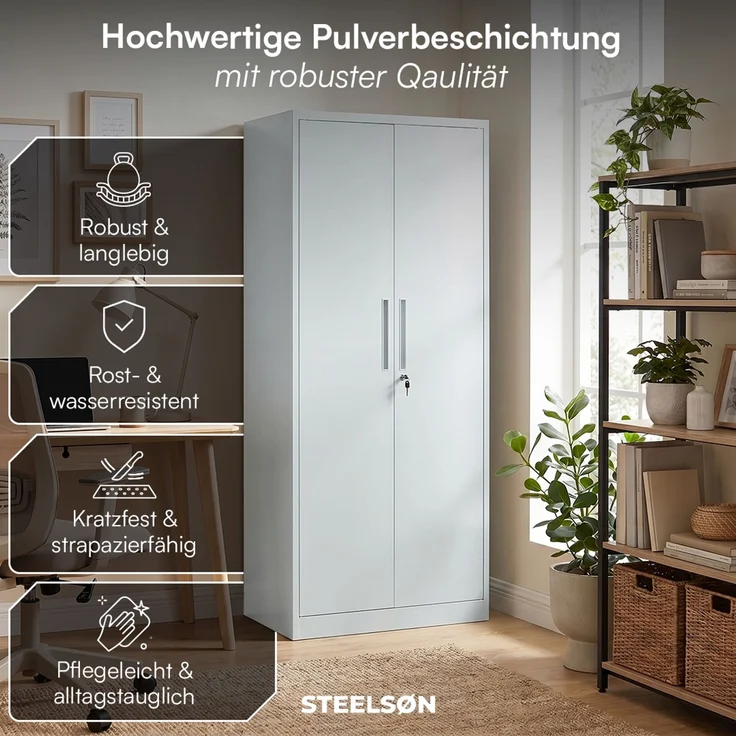 STEELSØN 'Regulus' Aktenschrank, Metall, grau, 175x40x80 cm, abschließbar, Metallschrank mit 5 Fächern, geeignet als Werkzeugschrank – Bild 2