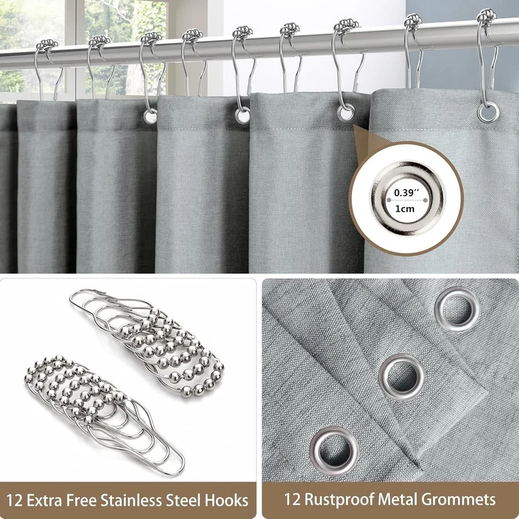 Duschvorhang Leinen Metall Duschvorhangringe Stoff Textil Badewannenvorhang Anti – Bild 3