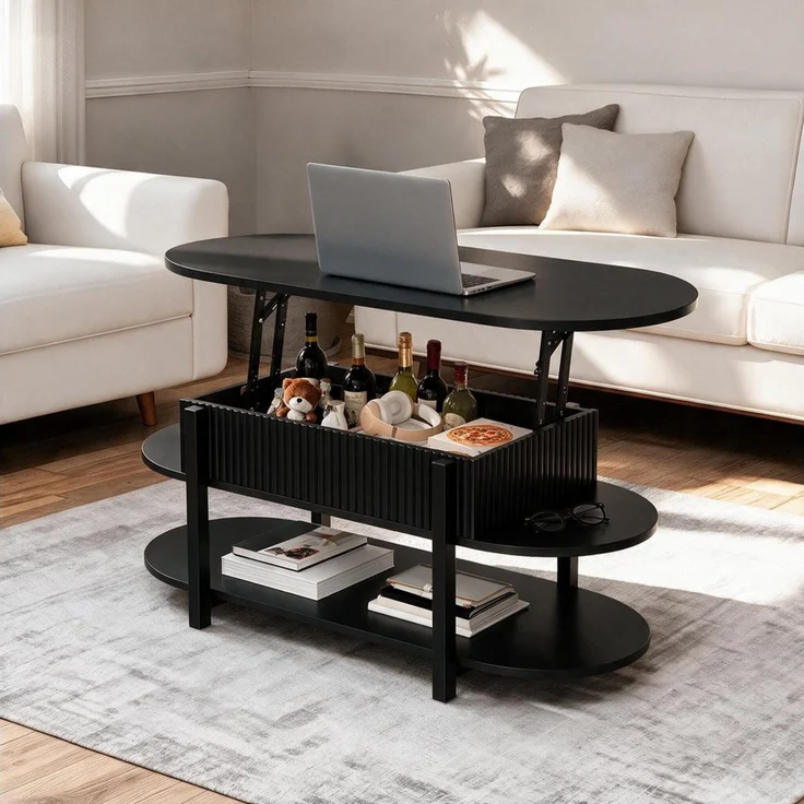 PXloue Couchtisch Schreibtisch höhenverstellbar stapelbarer Sofatisch, mit Bodenschutz (Höhenverstellbarer Wohnzimmertisch), Ausziehbarer Wohnzimmertisch Sofatisch 106x(50-63)x38 cm – Bild 1