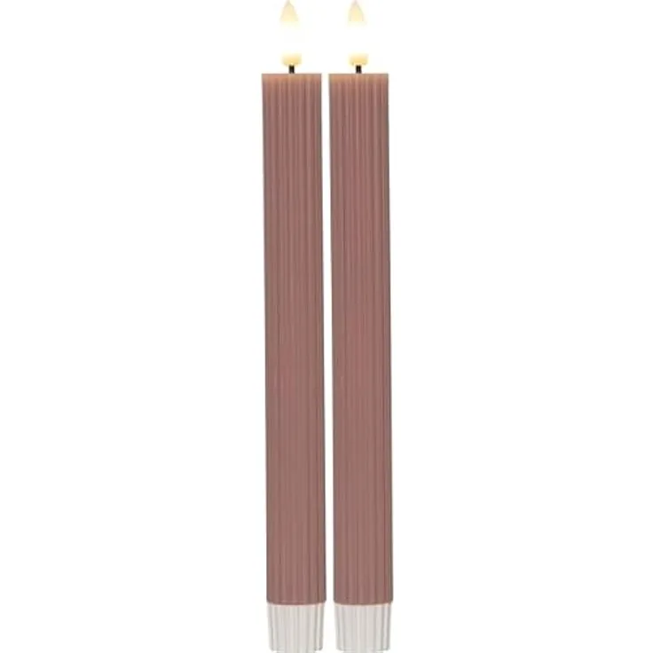 Star LED Echtwachs Kerze mit Timer, 2er Set, 25 x 2,1 cm, altrosa