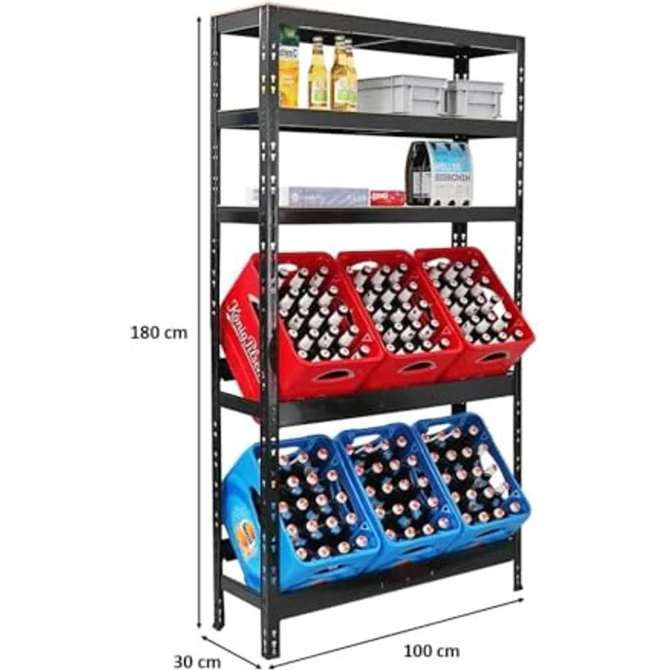 PROREGAL Getränkekistenregal Bodensee 6 Kisten mit 3 Ablagen Schwarz | HxBxT 180 x 100 x 30 cm | freistehend Kistenständer Getränkeregal Wasserkistenregal Bierkistenregal – Bild 3
