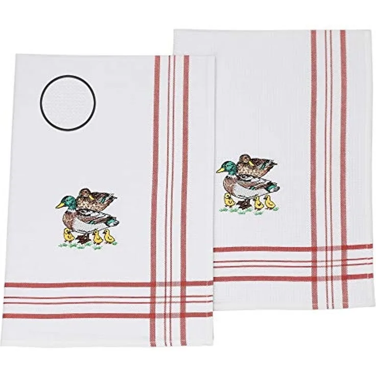 Betz Geschirrtuch 2 Stück Geschirrtücher Küchenhandtuch rot Motiv Enten 50 x 70 cm