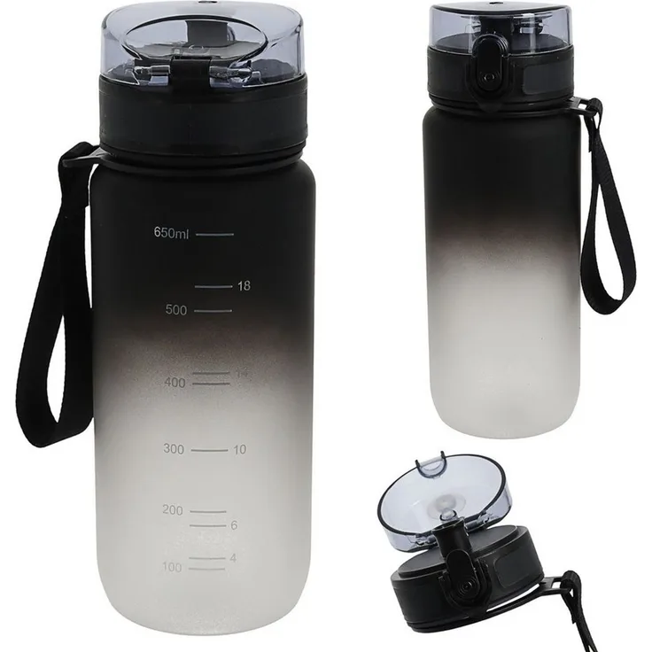 CEPEWA Trinkflasche Trinkflasche 1000ml PET PP PE 7,5x28cm schwarz weiß Handschlaufe Sieb