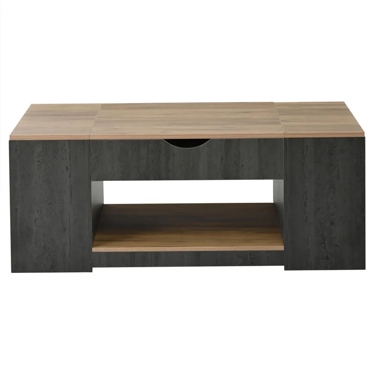 LVHOM Couchtisch mit Stauraum, Höhenverstellbarer Kaffeetisch mit versteckten Fächern, Laptoptisch für Wohnzimmer, Eiche-Optik/Grau, 109x60x43 cm – Bild 2