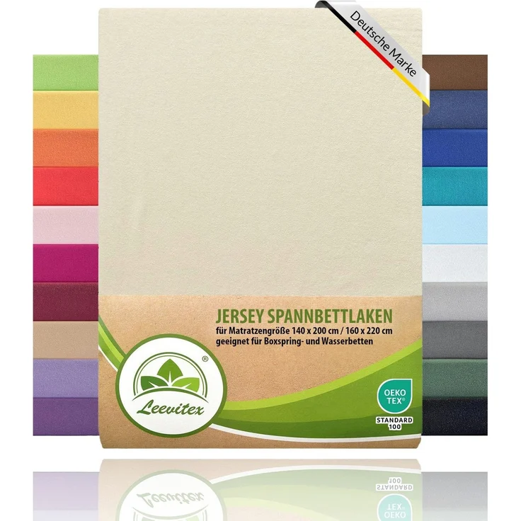 leevitex® Spannbettlaken, Premium 170g/m², Gummizug: rundum, schwer und dick, 100% Jersey-Baumwolle, Creme / Naturweiß, 90 x 200 - 100 x 220 cm – Bild 5